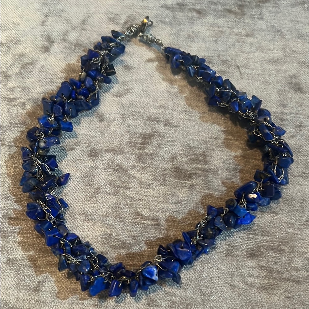 Lapis choker strung on silver wire (shows)